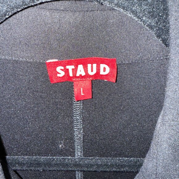 STAUD Black Zip-Front Midi Dress with Contrast Stitching (Size L) - Picture 2 of 4